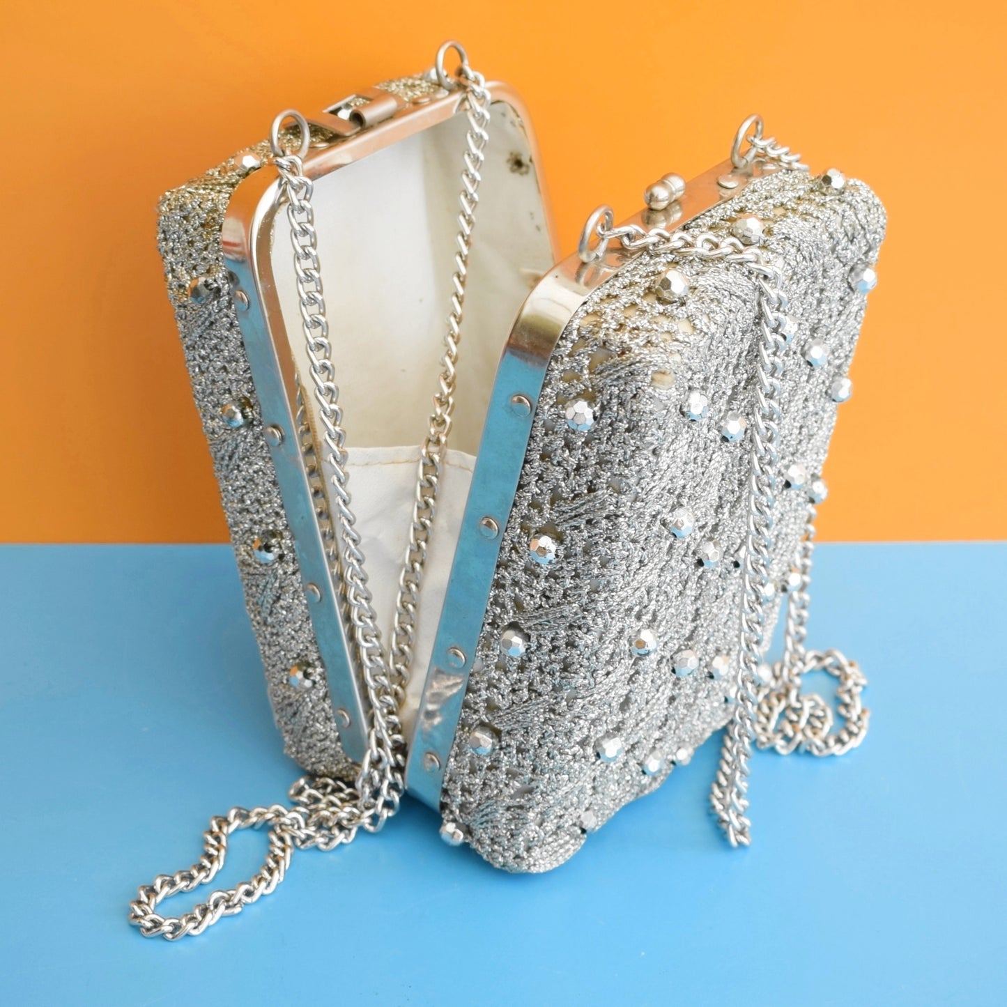 Vintage 1960s Box Bag - Beaded Silver