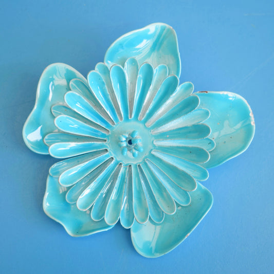 Vintage 1970s Enamel Brooch Pin - Flower Design - Blue