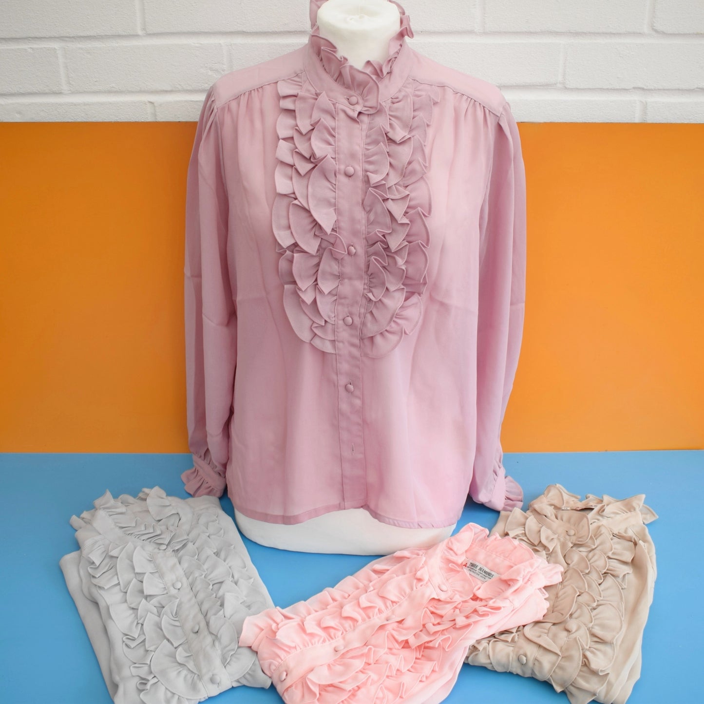 Vintage 1970s Frilled Pastel Shirts - Size 14-16