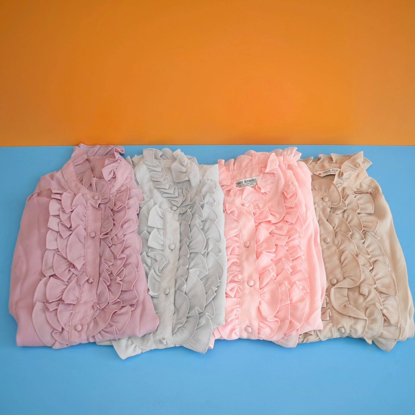 Vintage 1970s Frilled Pastel Shirts - Size 14-16