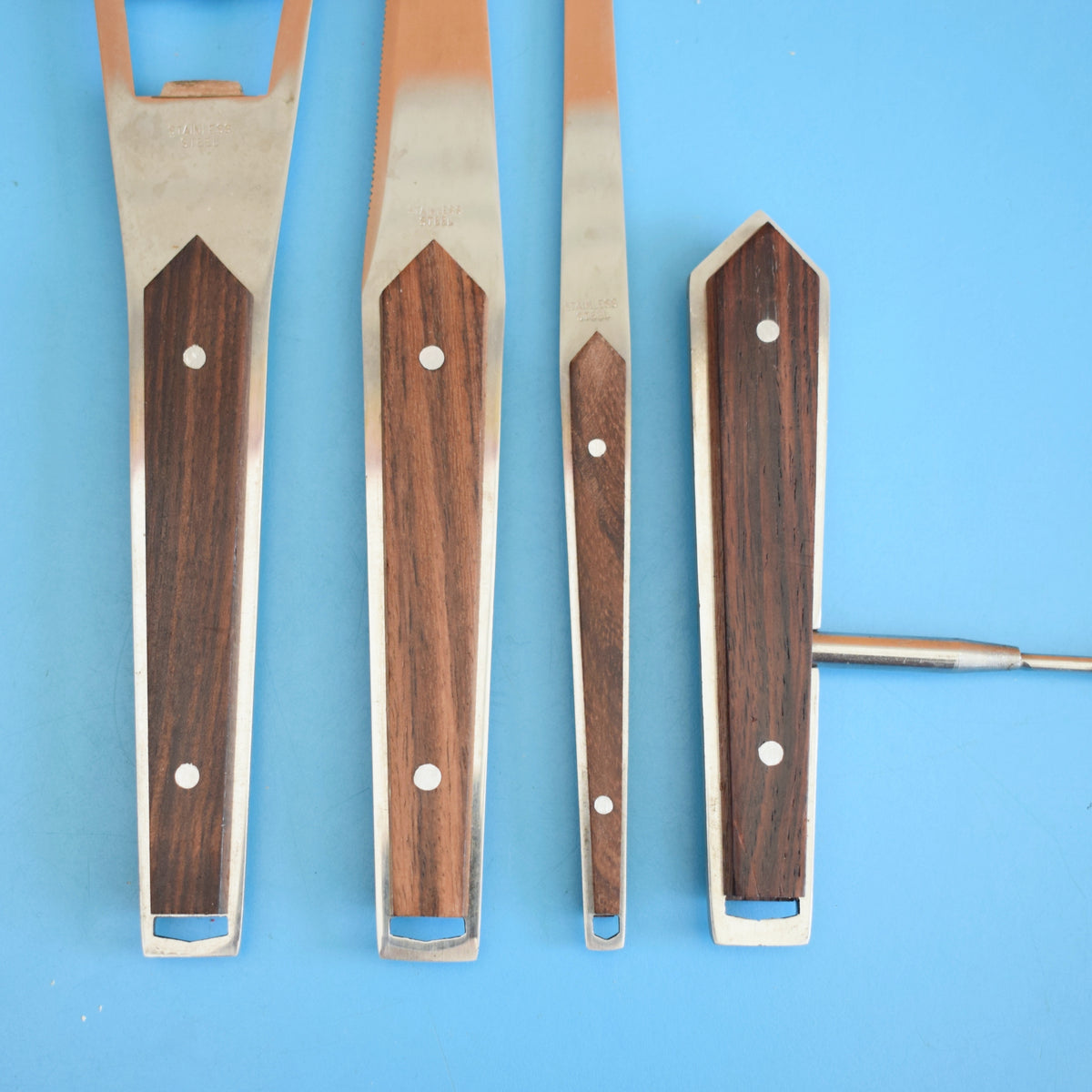Vintage 1960s Stylish Rosewood Bar Tool Collection by Vintage