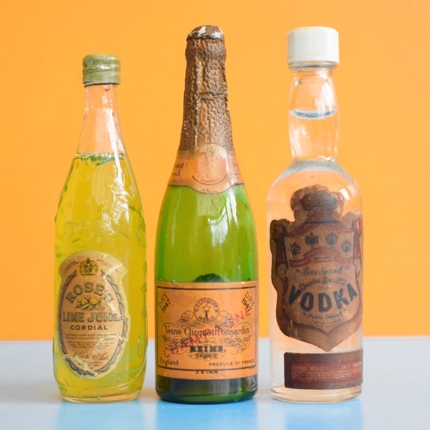 Vintage 1980s Mini Glass Bottles - Schweppes / Wink / Canada Dry / Verve Champagne