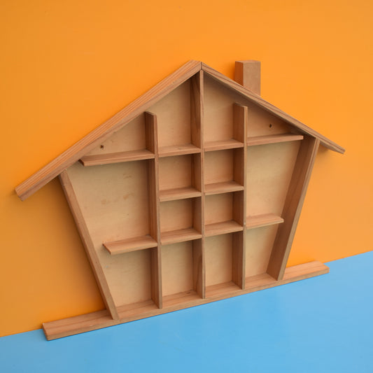 Vintage 1970s Wooden Display Unit Shelf- House .