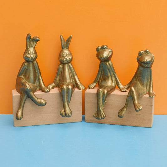 Vintage 1960s Brass Sitting Frog Or Bunny Couple