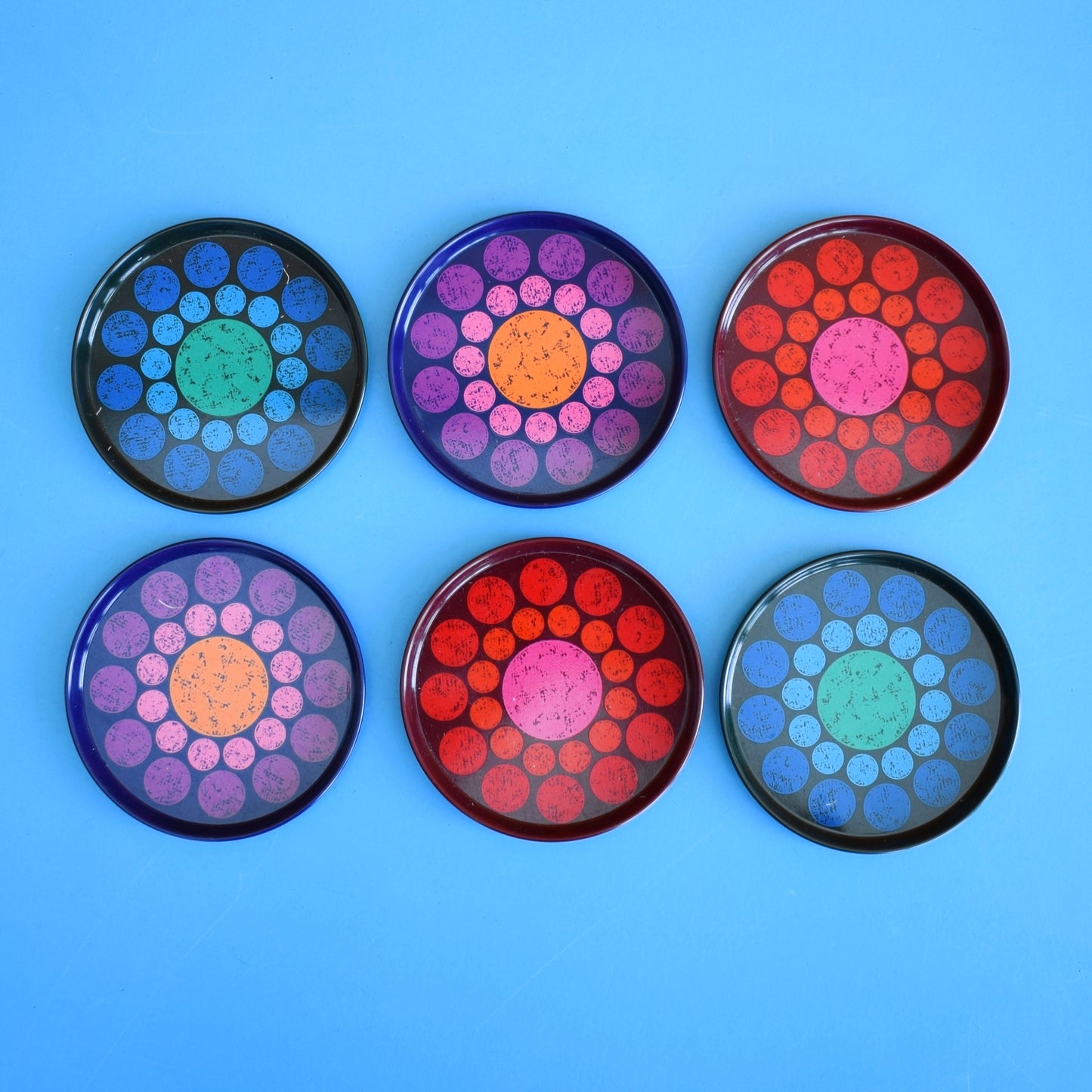 Vintage 1960s Metal Coasters - Worcester Ware Spots - Boxed