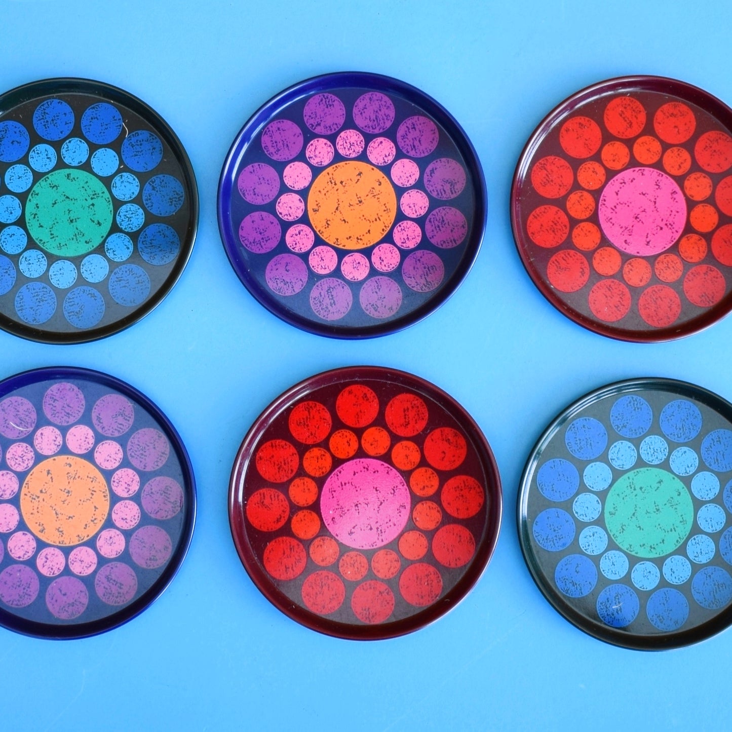 Vintage 1960s Metal Coasters - Worcester Ware Spots - Boxed