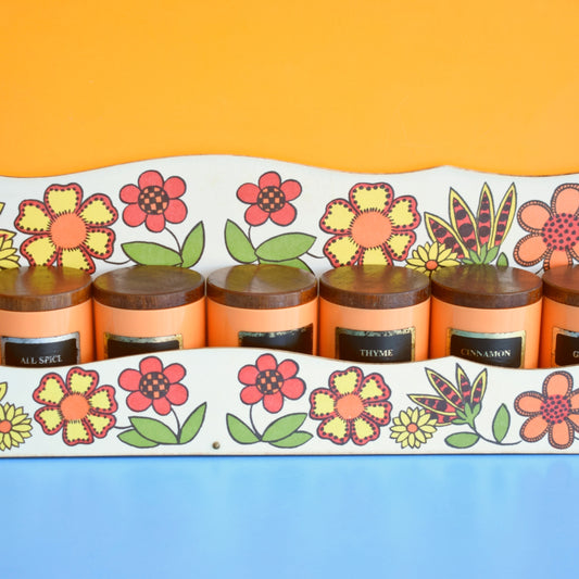 Vintage 1960s Taunton Vale Spice Jar Set - Flower Design - Orange, Red & Yellow