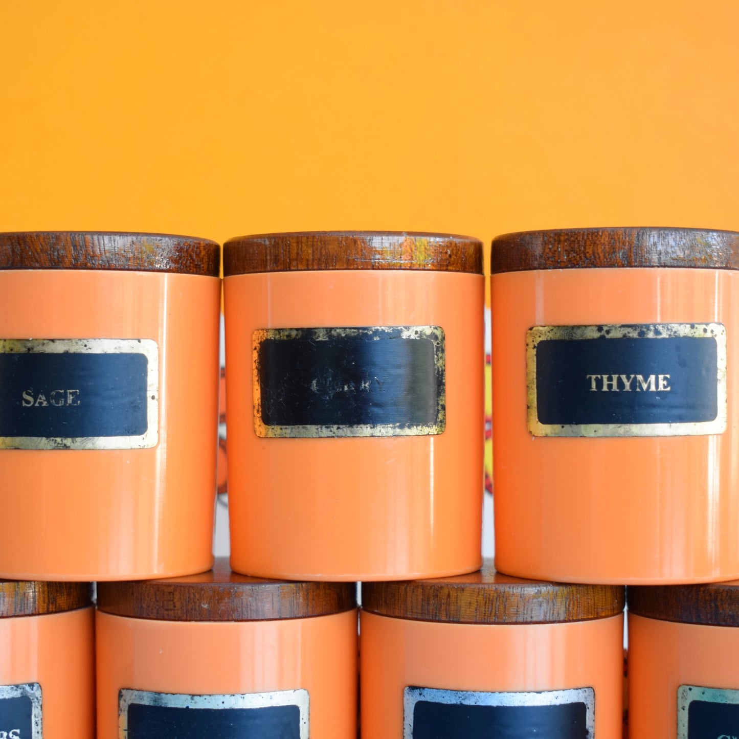 Vintage 1960s Taunton Vale Spice Jar Set - Flower Design - Orange, Red & Yellow