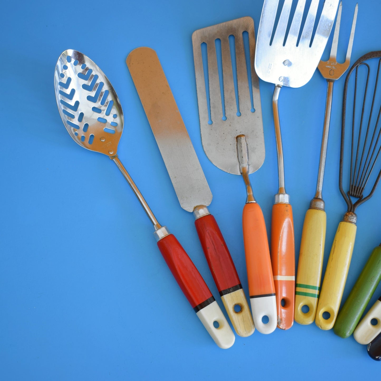 Vintage 1960s Kitchen Utensils - Red Orange, Yellow & Green