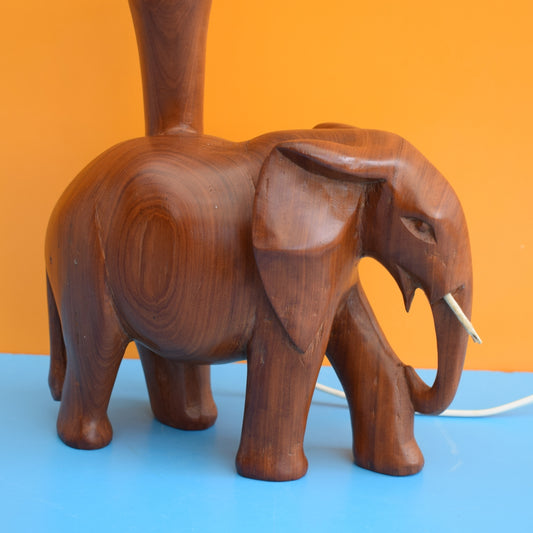 Vintage 1960s Wooden Teak Table Lamp - Elephant