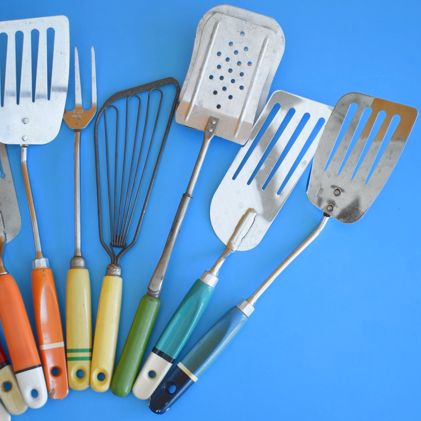 Vintage 1960s Kitchen Utensils - Red Orange, Yellow & Green