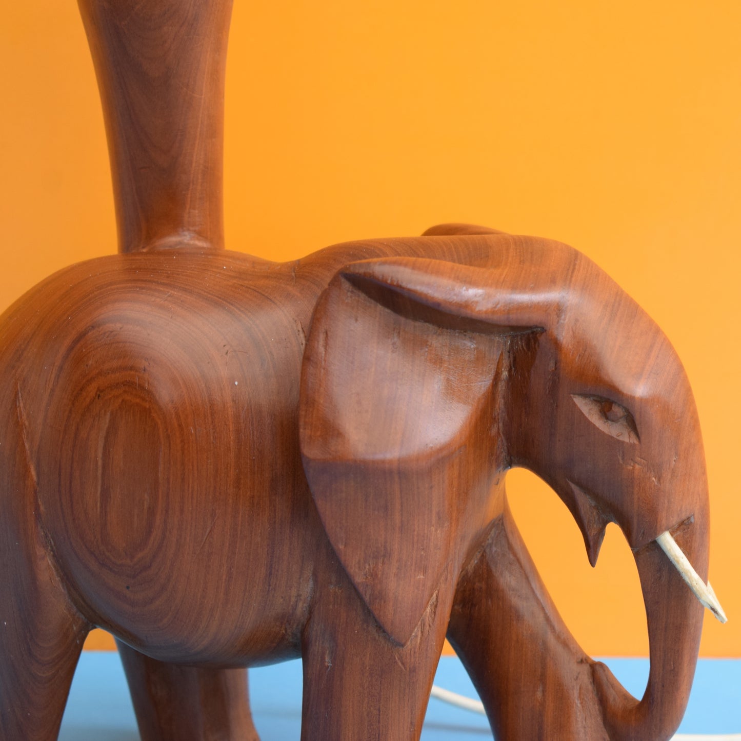 Vintage 1960s Wooden Teak Table Lamp - Elephant