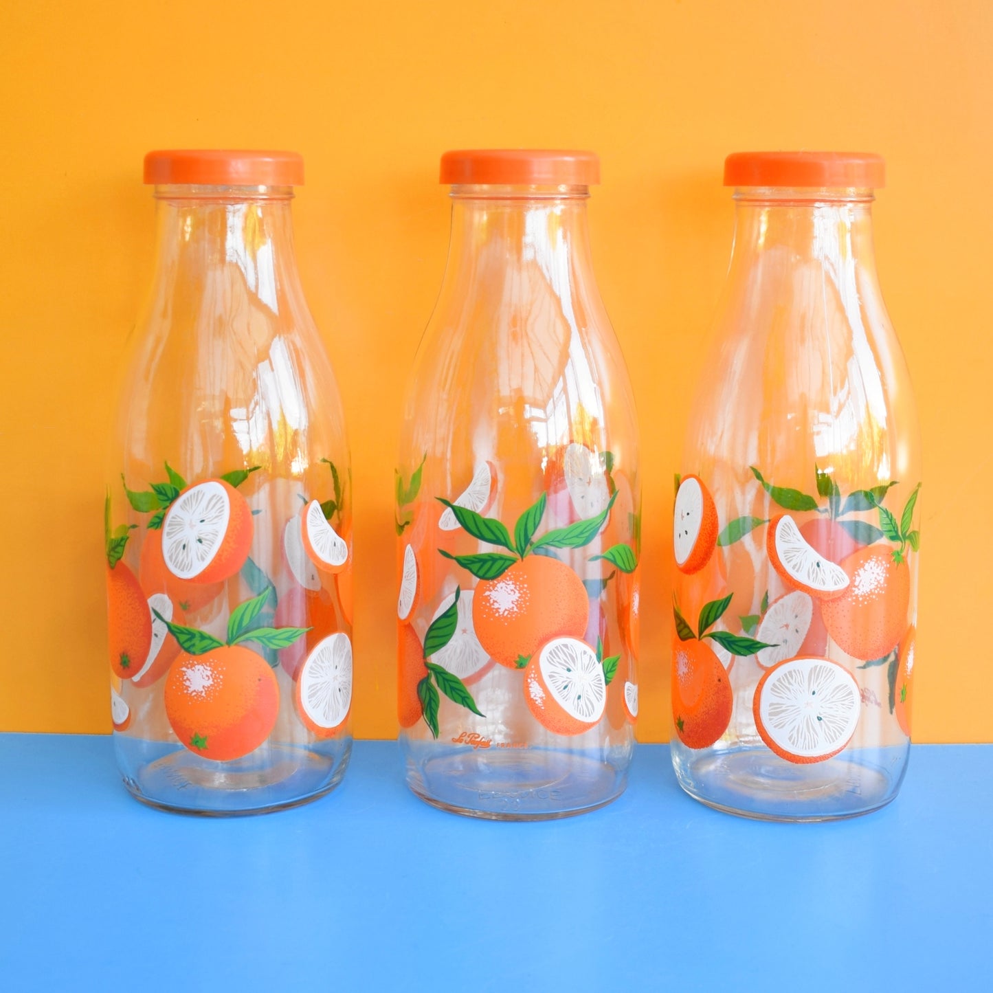 Vintage 1970s Orange Juice Bottles - French / France