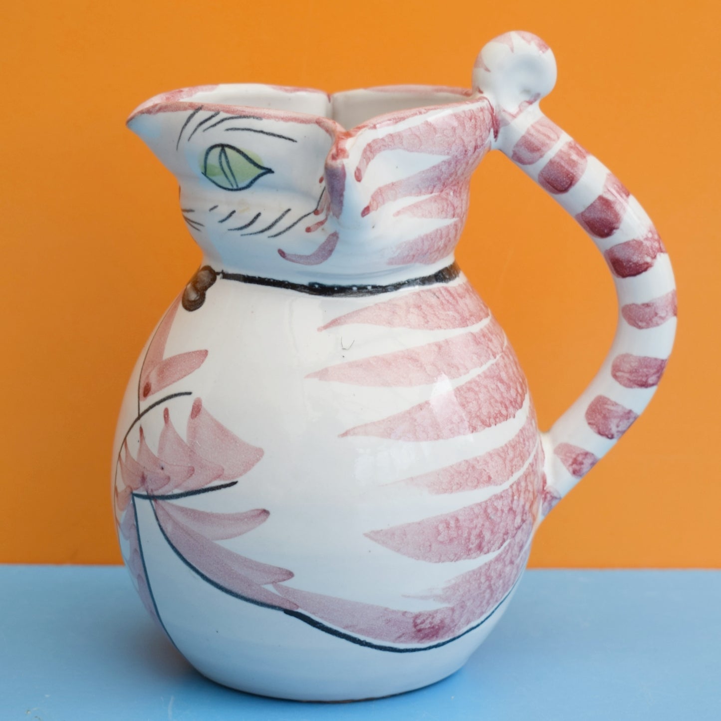 Vintage 1950s Ceramic Pink Cat Jug - Italian ?