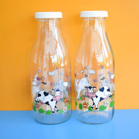 Vintage 1970s Milk Bottles - French / France- Cows / Moon/ Stars