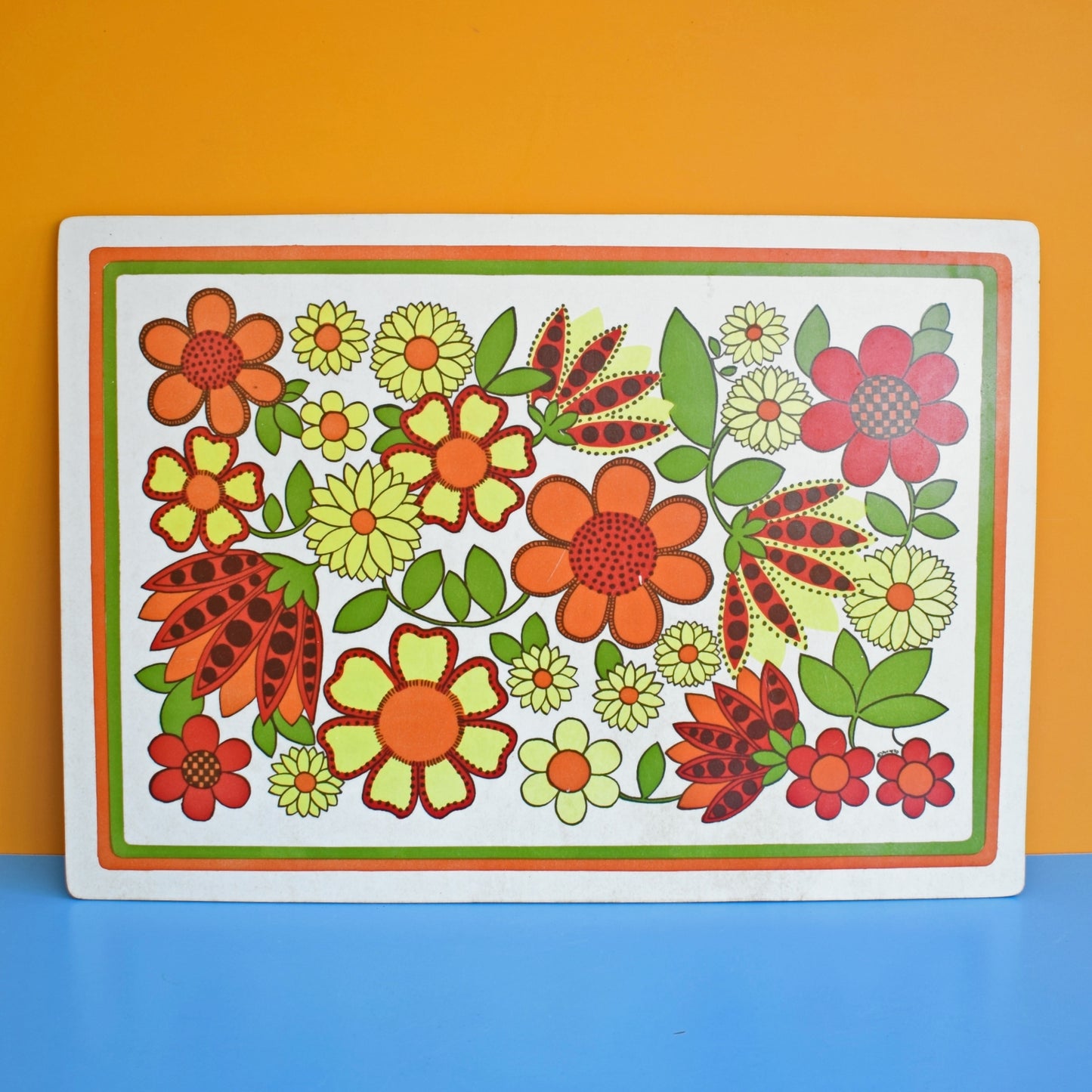 Vintage 1960s Flower Power Large Chopping Board - Orange/ Yellow