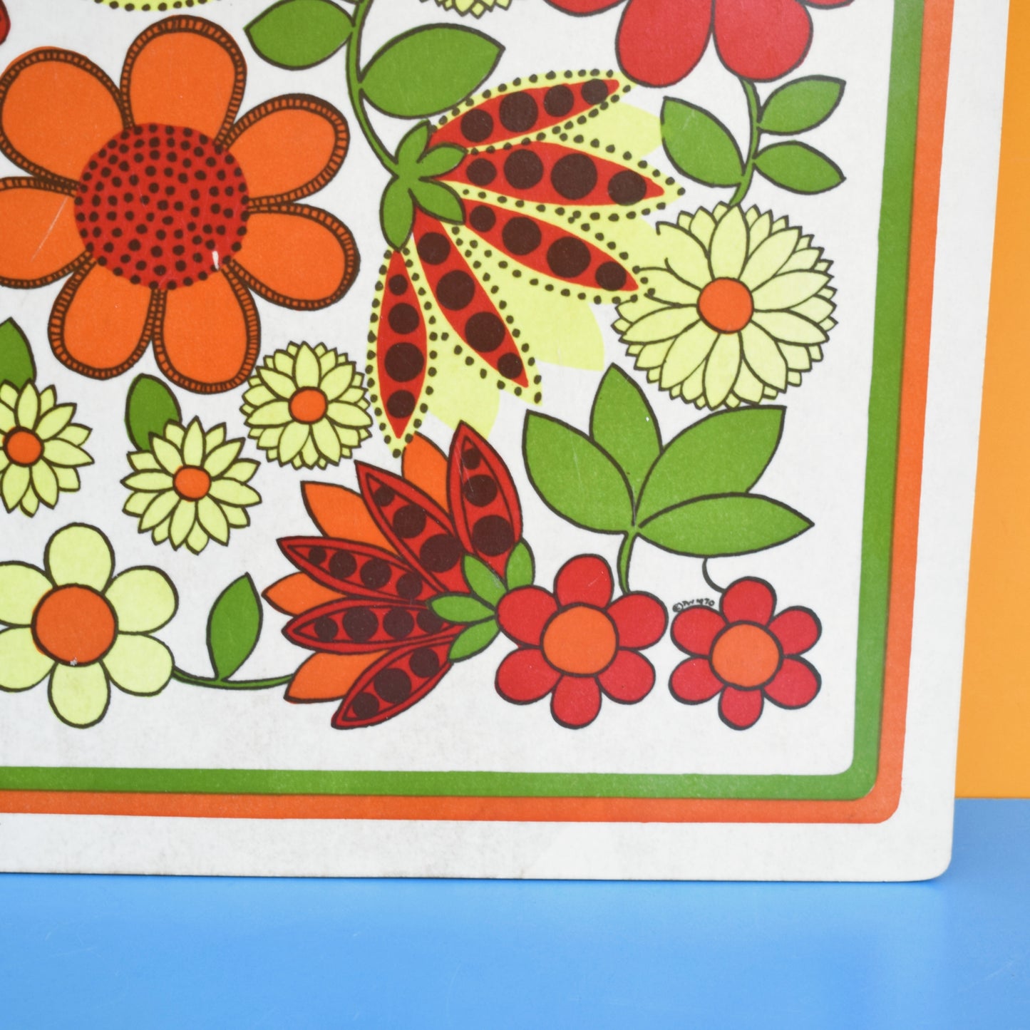 Vintage 1960s Flower Power Large Chopping Board - Orange/ Yellow