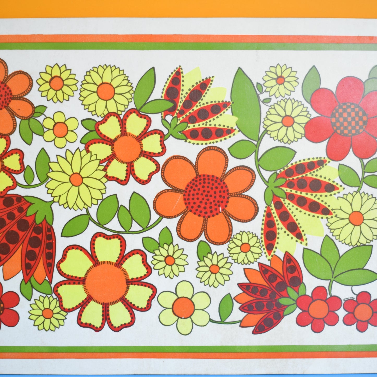 Vintage 1960s Flower Power Large Chopping Board - Orange/ Yellow