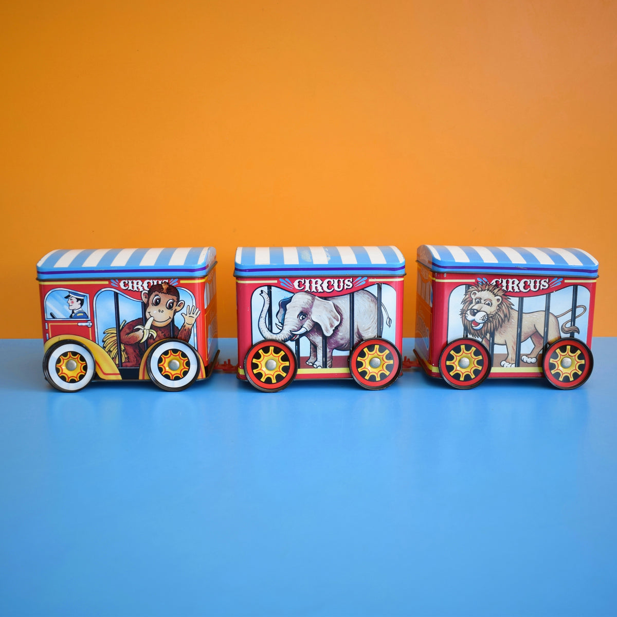 Vintage 1970s Metal Circus Train Tins x3 - Cadbury's by Pineapple Retro