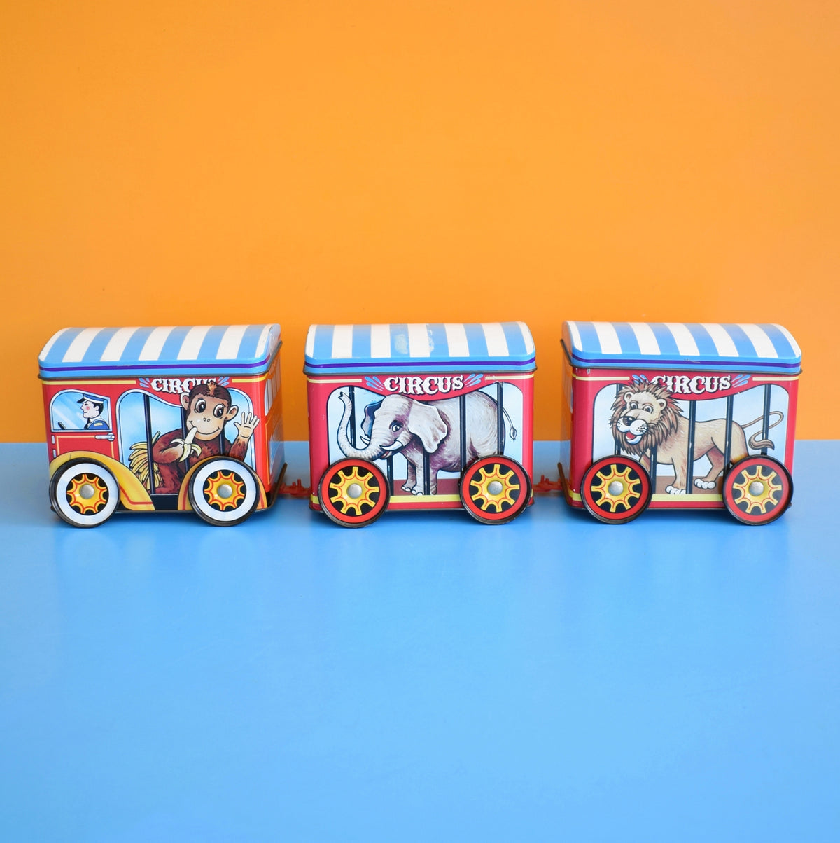 Vintage 1970s Metal Circus Train Tins x3 - Cadbury's by Pineapple Retro