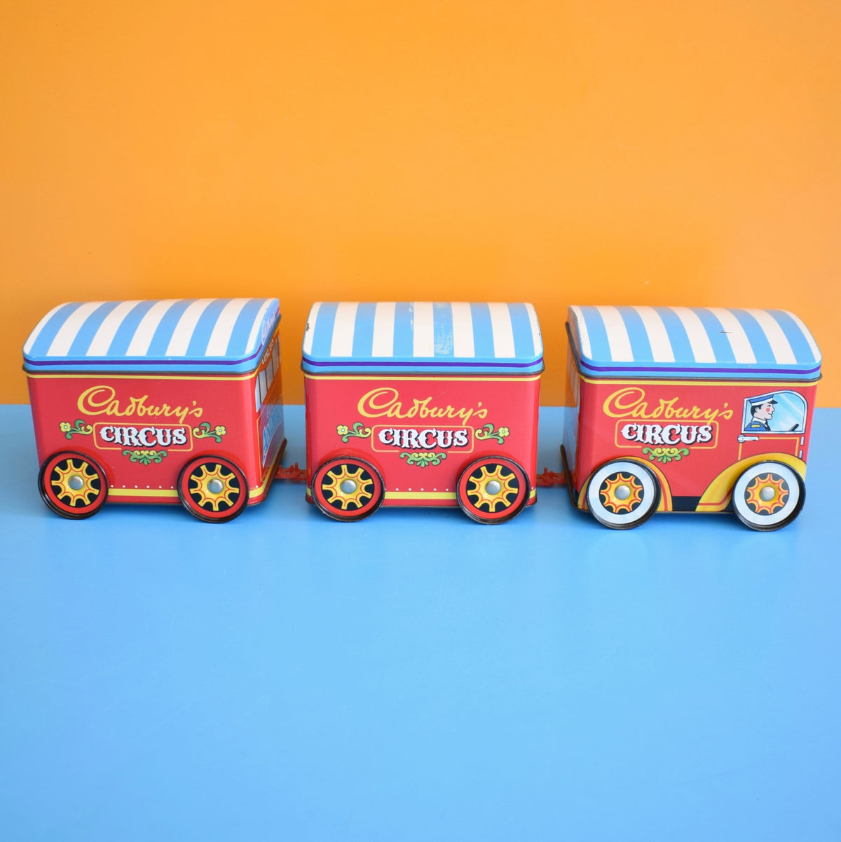 Vintage 1970s Metal Circus Train Tins x3 - Cadbury's by Pineapple Retro