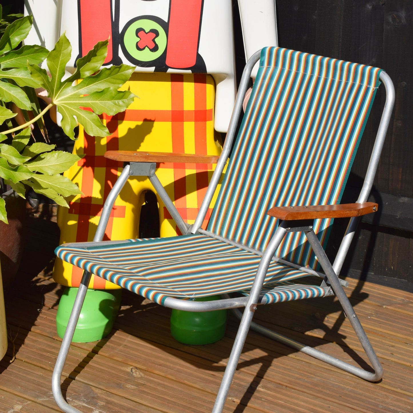 Vintage 1960s Folding Garden Chair -Green, Red, Yellow