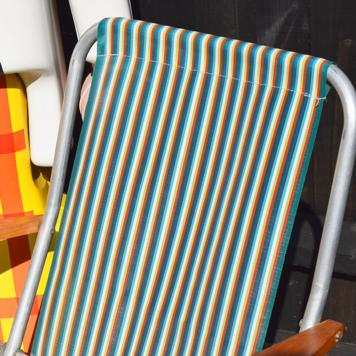 Vintage 1960s Folding Garden Chair -Green, Red, Yellow