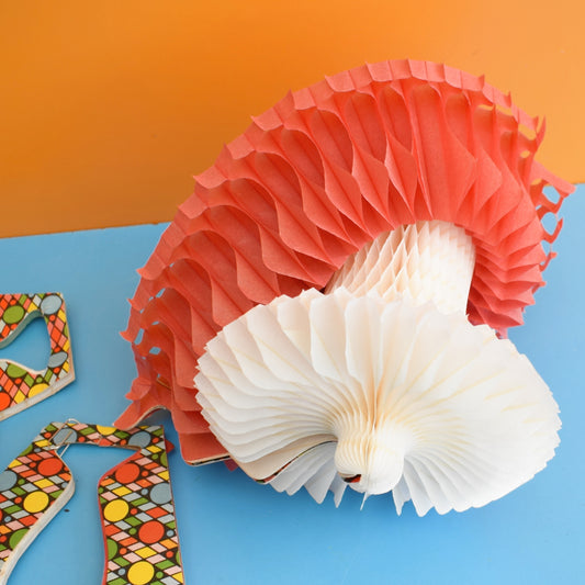Vintage 1960s Honeycomb Paper Decorations - Bells x3 Red & White