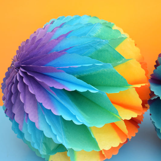 Vintage 1960s Honeycomb Paper Decorations - Balls x2 Rainbow