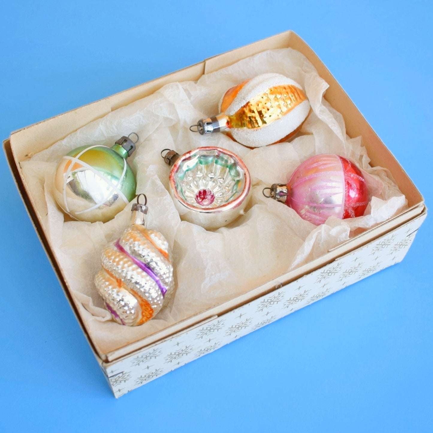 Vintage 1960s Glass Christmas Baubles - Pretty Shaped/ Pastels