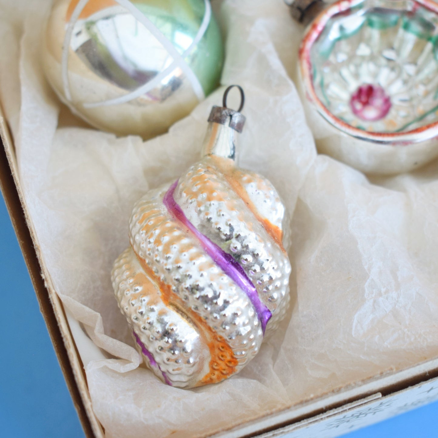 Vintage 1960s Glass Christmas Baubles - Pretty Shaped/ Pastels