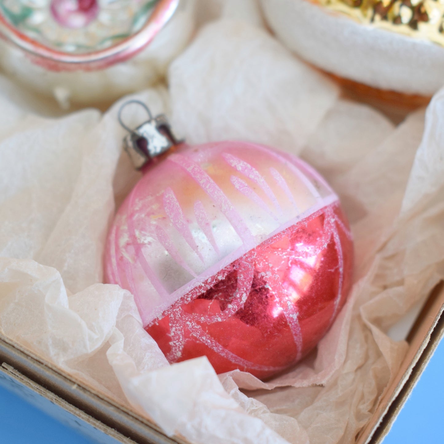 Vintage 1960s Glass Christmas Baubles - Pretty Shaped/ Pastels