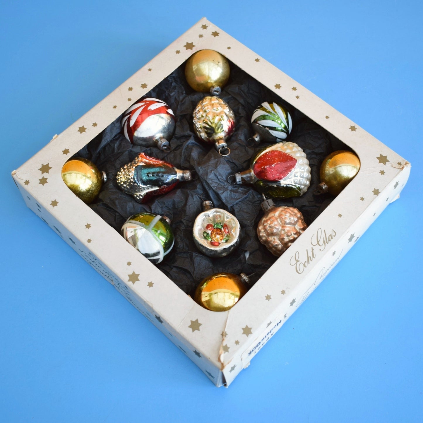 Vintage 1960s Glass Christmas Baubles - Pretty Shaped - Autumnal Tones