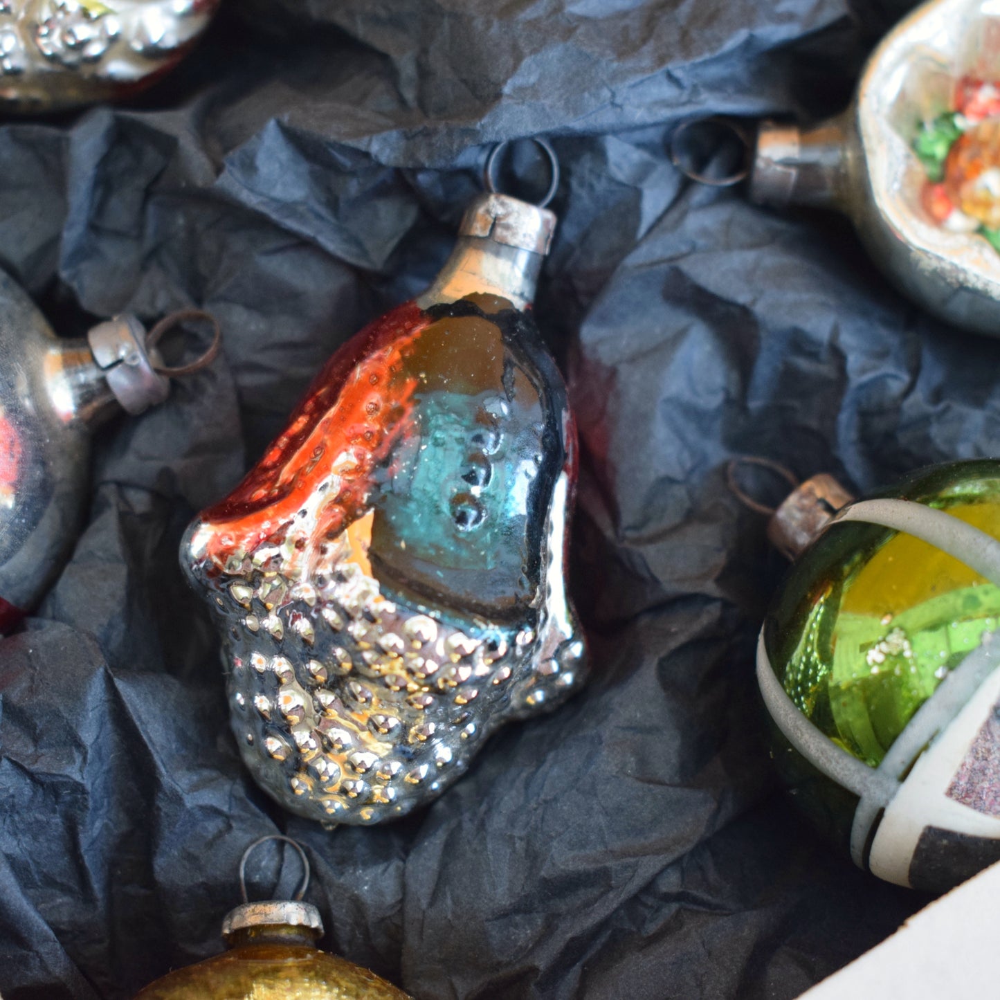 Vintage 1960s Glass Christmas Baubles - Pretty Shaped - Autumnal Tones