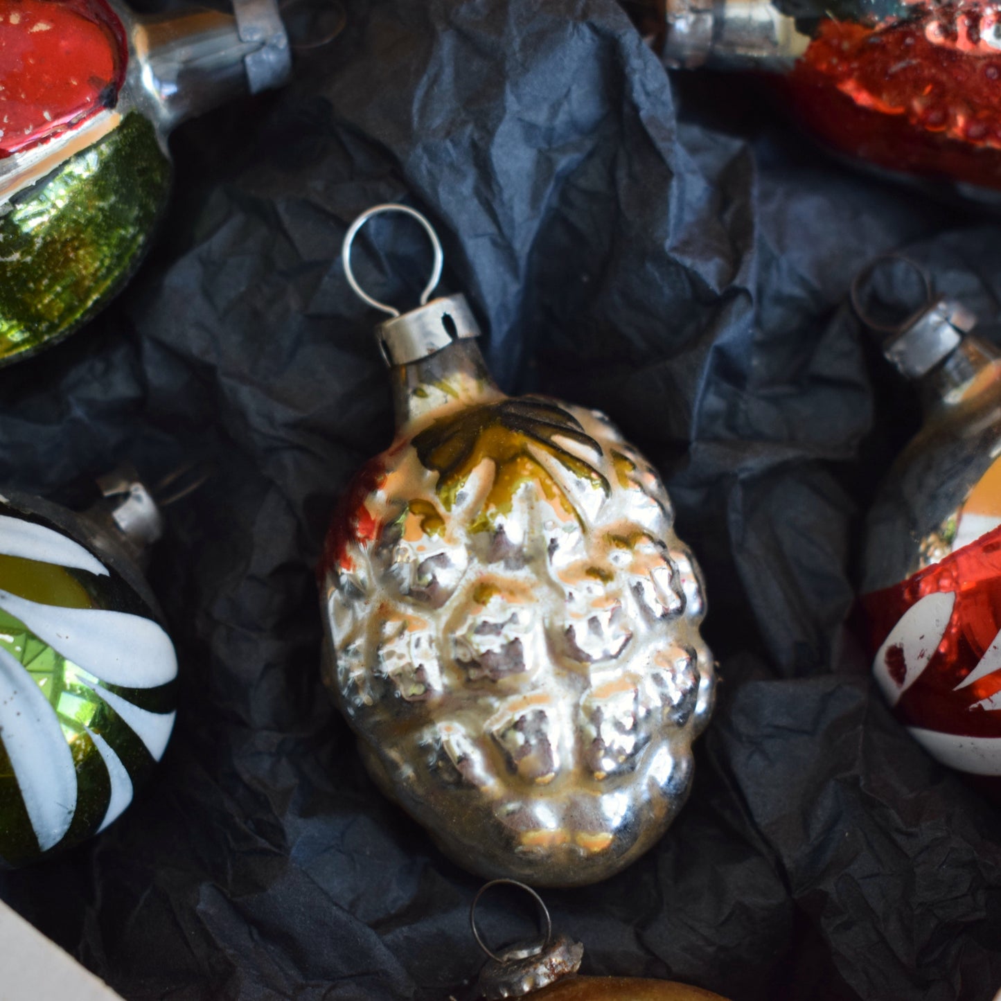 Vintage 1960s Glass Christmas Baubles - Pretty Shaped - Autumnal Tones