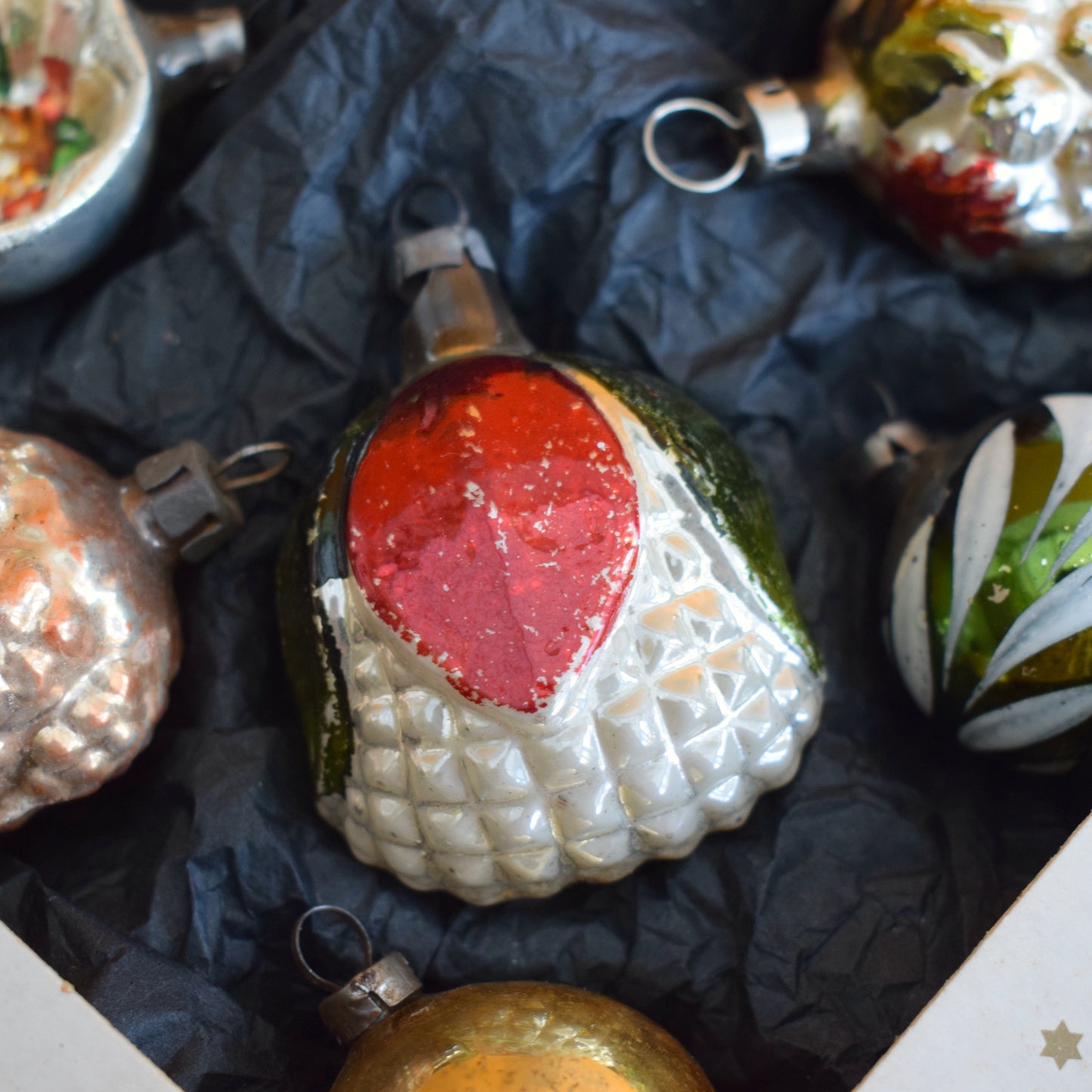 Vintage 1960s Glass Christmas Baubles - Pretty Shaped - Autumnal Tones