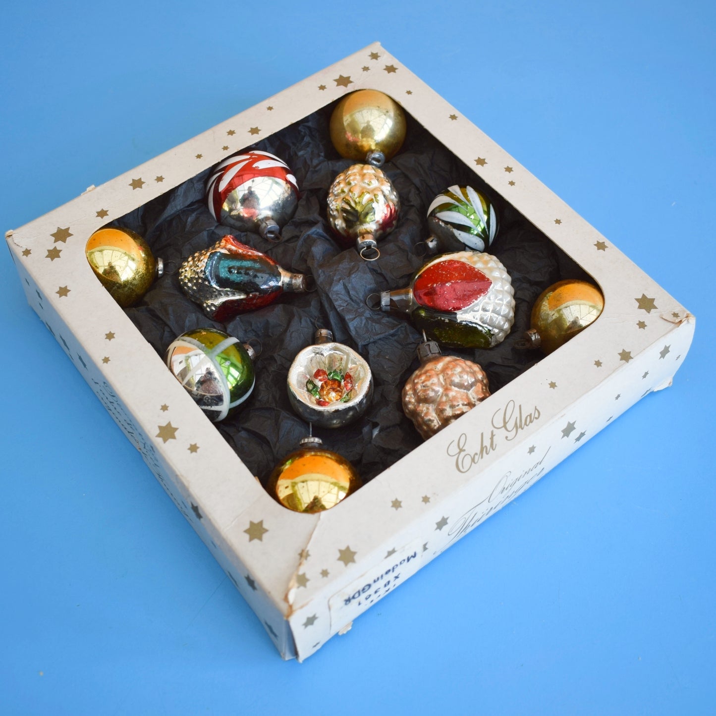 Vintage 1960s Glass Christmas Baubles - Pretty Shaped - Autumnal Tones