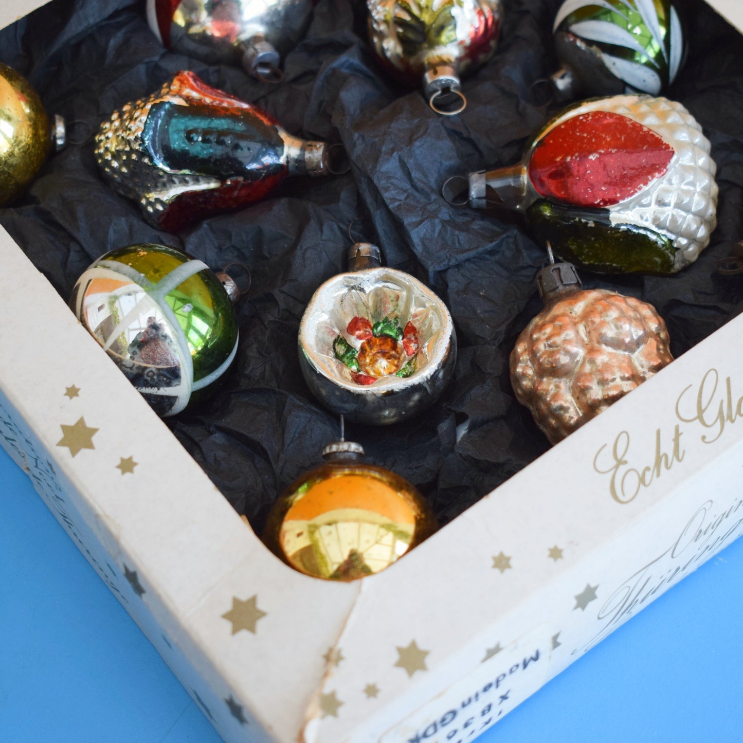 Vintage 1960s Glass Christmas Baubles - Pretty Shaped - Autumnal Tones