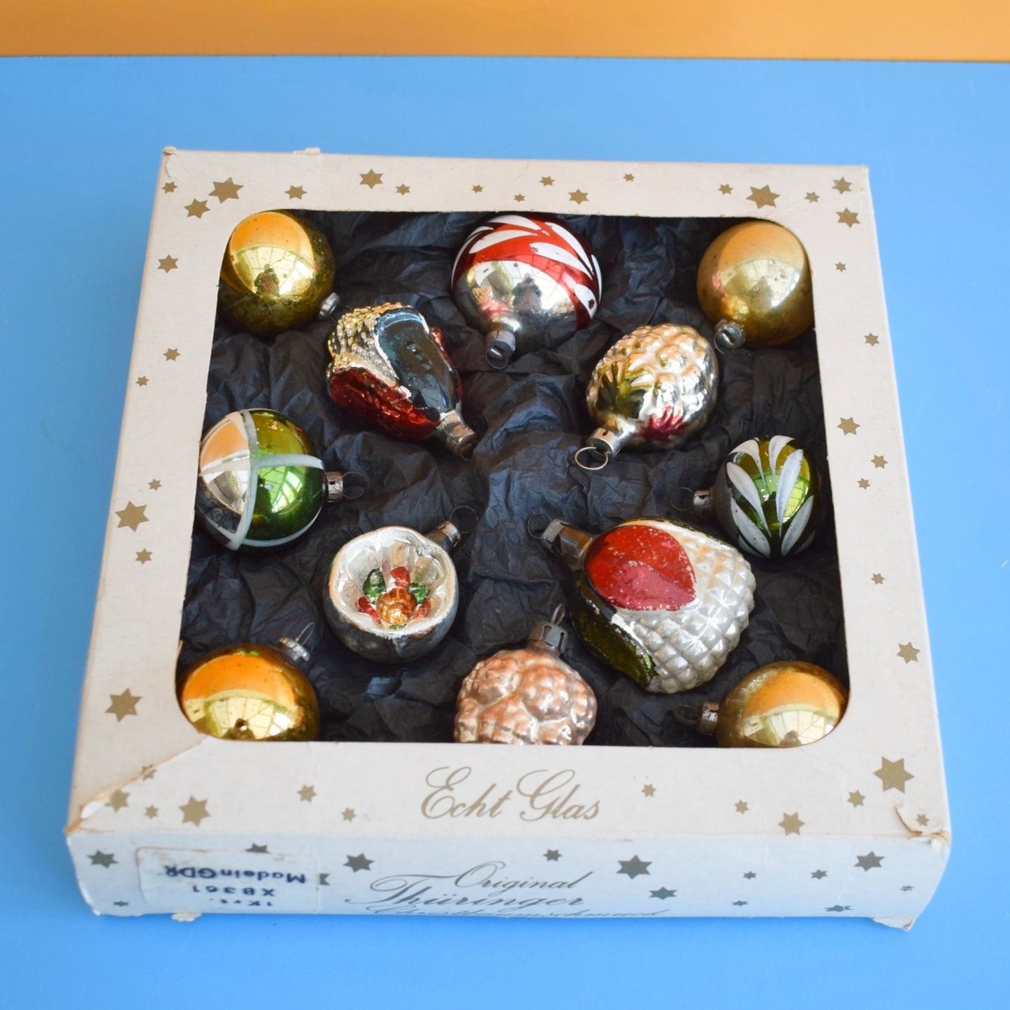 Vintage 1960s Glass Christmas Baubles - Pretty Shaped - Autumnal Tones