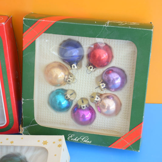 Vintage 1980s Glass Christmas Baubles - Classic Balls - Plain Colours - Boxed by Pineapple Retro