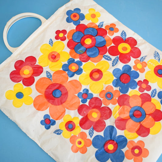 Vintage 1970s Plastic Carrier Bag - Flower Power
