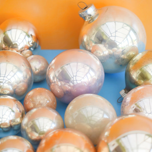 Vintage 1970s Glass Christmas Baubles / Decorations - Unicorn Pastel Colours .