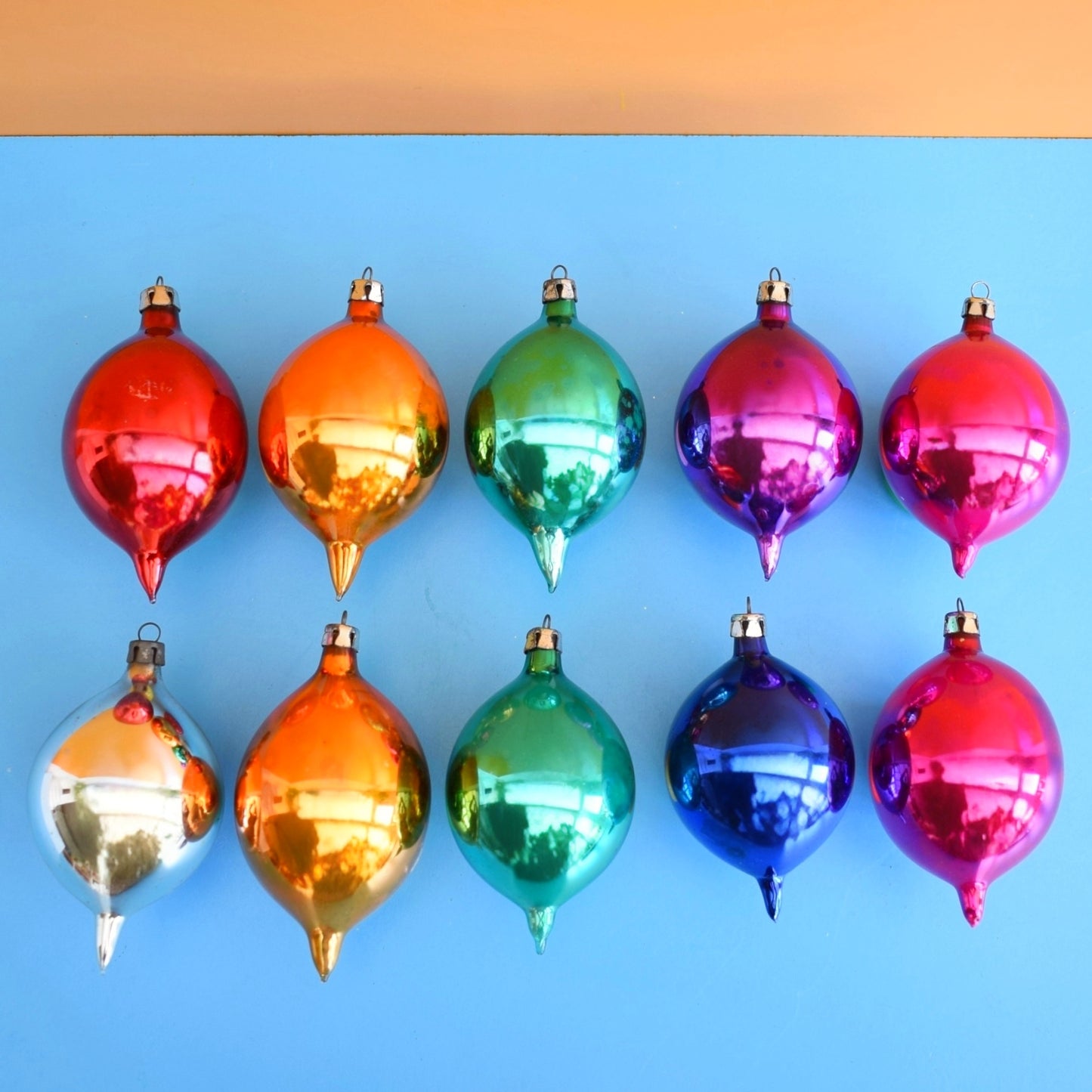 Vintage 1970s Glass Christmas Baubles - Woolworths - Droplets x10