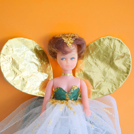 Vintage 1970s Christmas Fairy Angel Tree Topper - Handmade Dress by Vintage