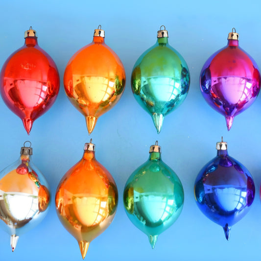 Vintage 1970s Glass Christmas Baubles - Woolworths - Droplets x10