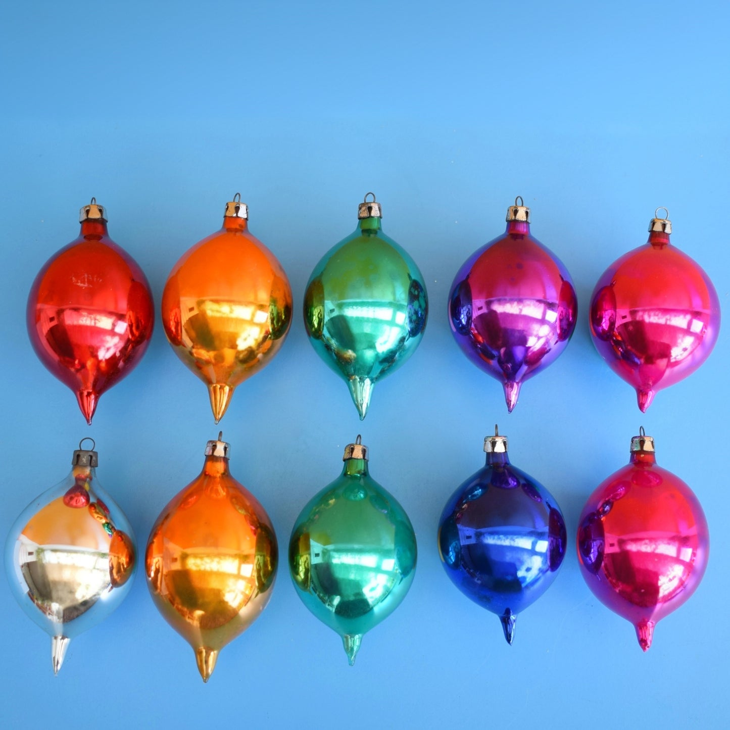 Vintage 1970s Glass Christmas Baubles - Woolworths - Droplets x10