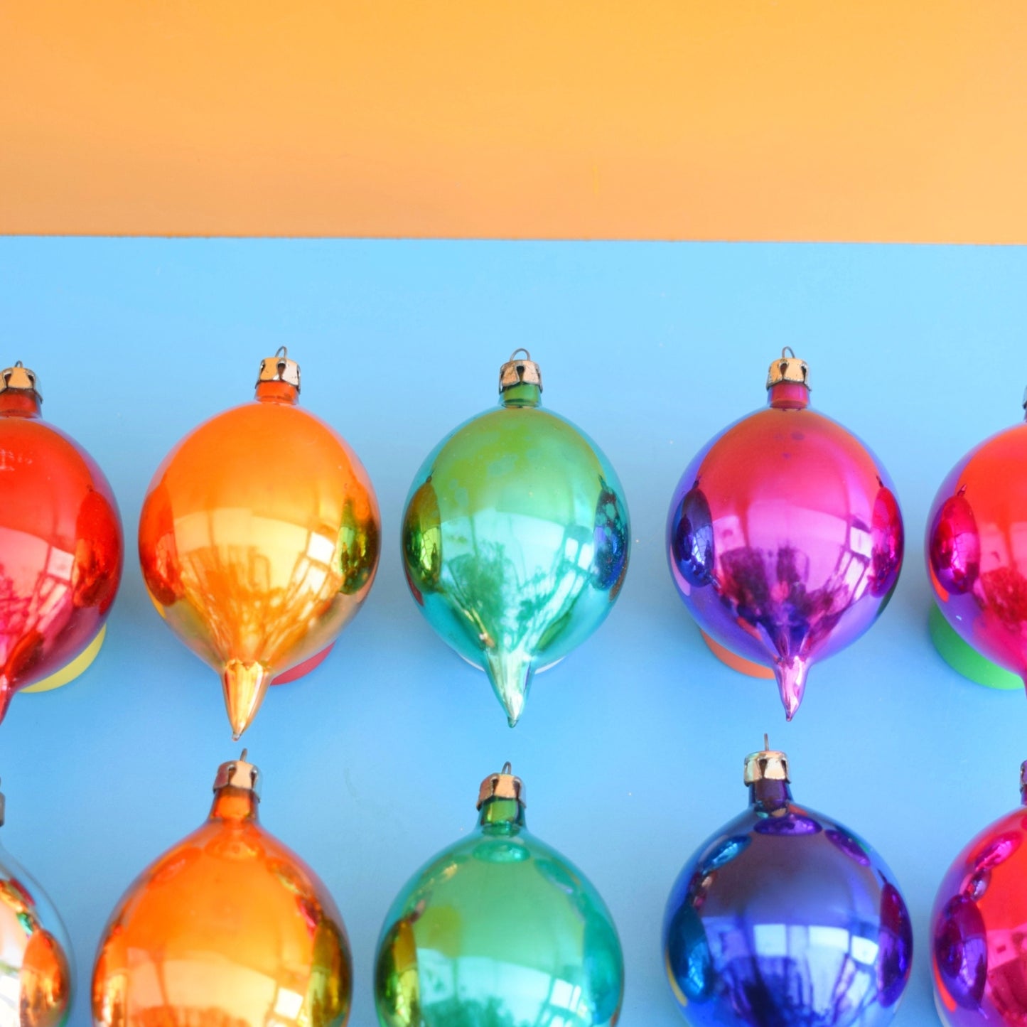 Vintage 1970s Glass Christmas Baubles - Woolworths - Droplets x10