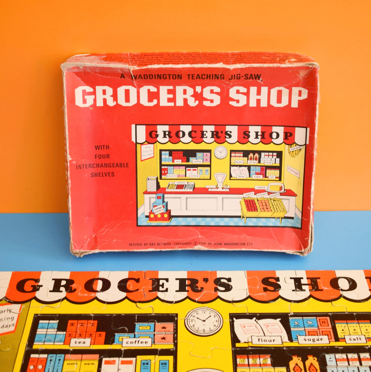 Vintage 1960s Grocer's Shop Cardboard Jigsaw Puzzle - Fill The Shelves by Pineapple Retro