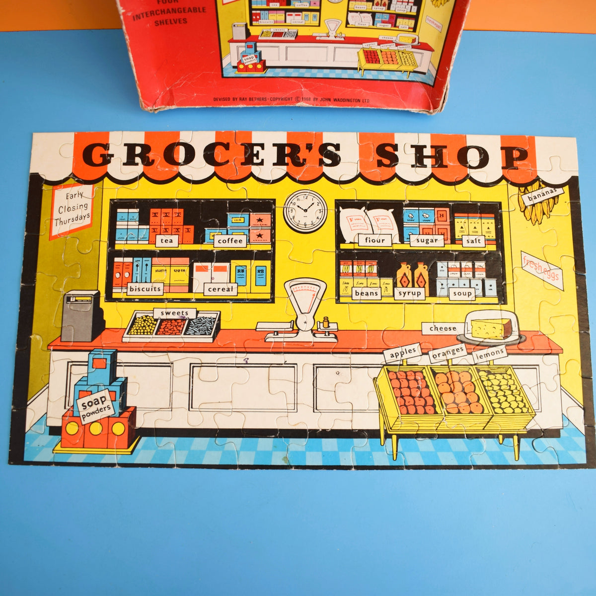 Vintage 1960s Grocer's Shop Cardboard Jigsaw Puzzle - Fill The Shelves by Pineapple Retro