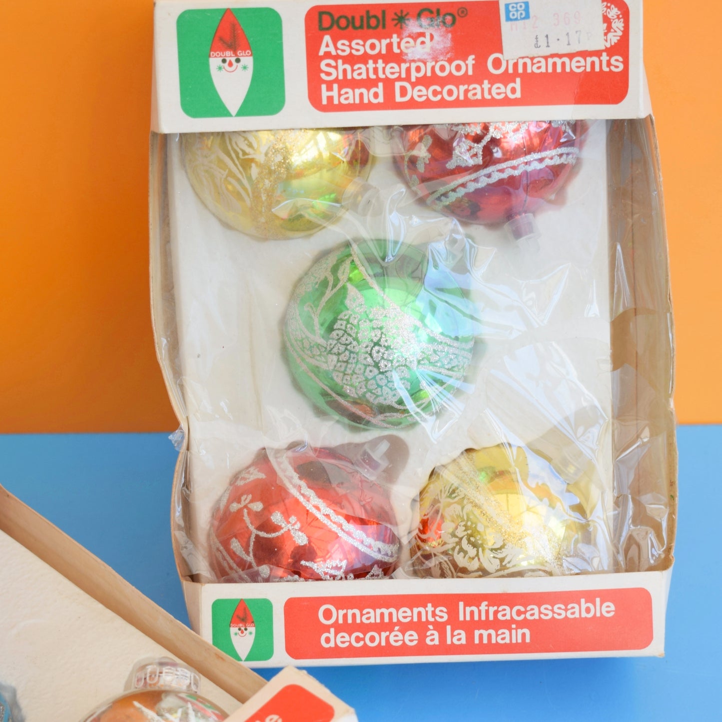 Vintage 1970s Christmas Baubles - Shatterproof Doubl Glo - Boxed